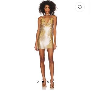 8 Other Reasons Cowl Chainmail Dress in Gold